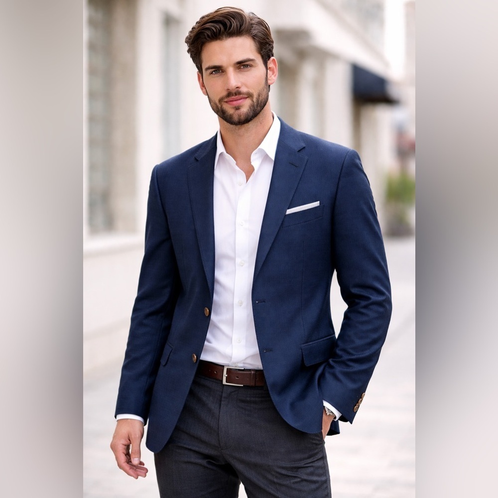 Indochino Navy Wool Mohair Blazer Men’s Custom Lined Sport Coat Jacket
